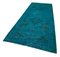 Turquoise Oriental Decorative Hand Knotted Overdyed Runner Rug 3