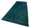 Turquoise Oriental Decorative Hand Knotted Overdyed Runner Rug 3