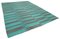 Türkisfarbener anatolischer handgewebter Flatwave Kilim Teppich aus Wolle 2