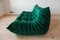 Fauteuil, Pouf et Canapé 3 Places Togo en Velours Vert Bouteille par Michel Ducaroy pour Ligne Roset, Set de 3 12