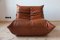 Vintage Whiskey Brown Togo Lounge Chair and Pouf Set by Michel Ducaroy for Ligne Roset, 1970s, Image 13