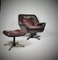 Scandinavian Leather Swivel Armchair and Tabouret, 1960s, Set of 2 9