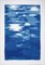 Riflessione verticale geometrica dell'acqua, monotipo originale del ritaglio nei toni blu 2019, Immagine 1