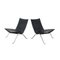 Model PK22 Black Leather Lounge Chairs by Poul Kjærholm for E. Kold Christensen, 1960s, Set of 2 1