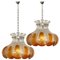 Lampadari floreali in vetro color ambra di Mazzega, Italia, set di 2, Immagine 1
