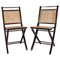 Mid-Century Italian Wood, Brass & Rattan Folding Chairs, Set of 2 1