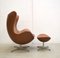 Cognac Egg Chair and Ottoman by Arne Jacobsen for Fritz Hansen, 2000s, Set of 2 2