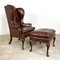 Vintage Queen Anne Style Leather Armchair with Ottoman, Set of 2, Image 1