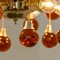 Lampadari in ottone e vetro a 4 luci in arancio e rosso, anni '70, set di 2, Immagine 14
