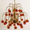 Lampadari in ottone e vetro a 4 luci in arancio e rosso, anni '70, set di 2, Immagine 12