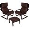 Leather Poäng Chairs & Footrest by Noboru Nakamura for IKEA, 1990s, Set of 3 1