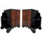 Art Deco Side Cabinets or Nightstands with Ebonized Base and Burl Walnut, 1960s, Set of 2 1