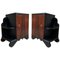 Art Deco Side Cabinets or Nightstands with Ebonized Base and Burl Walnut, 1960s, Set of 2, Image 1