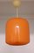 Lampada da soffitto vintage in vetro smaltato arancione su supporto in metallo verniciato bianco, Immagine 1