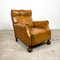 Antique Cognac-Colored Sheep Leather Armchair with Casters 1