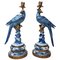 Art Nouveau Style Gilt Brass Porcelain Parrot Standing Candlesticks, Set of 2 1
