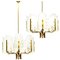 Large Glass Leaves Brass Chandeliers by Carl Fagerlund for Orrefors, Set of 2, Image 1