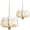 Large Glass Leaves Brass Chandeliers by Carl Fagerlund for Orrefors, Set of 2 2