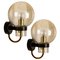 Blown Glass, Brass & Black Wall Lights frolm Limburg Glashütte, 1960s, Set of 2 1