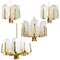 Different Sizes Glass & Brass Chandeliers by Fagerlund for Orrefors, 1960, Set of 6 1