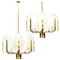 Large Glass Leaves & Brass Chandeliers by Carl Fagerlund for Orrefors, Set of 2 1