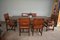 Antique Extendable Oak Dining Table with Six Leather Chairs, Image 2