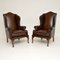 Mid-Century Georgian Style Leather Wing Back Armchairs, Set of 2 1