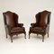 Mid-Century Georgian Style Leather Wing Back Armchairs, Set of 2, Image 1