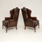 Mid-Century Georgian Style Leather Wing Back Armchairs, Set of 2 3