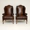 Mid-Century Georgian Style Leather Wing Back Armchairs, Set of 2 2