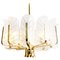 Large Brass Chandelier with Glass Leaves by Carl Fagerlund for orrefors, 1960s, Image 1