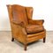 Fauteuil à Oreilles Vintage en Cuir de Mouton Cognac 17