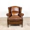 Vintage Dark Brown Sheep Leather Wingback Armchair 15