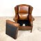 Fauteuil à Oreilles Vintage en Cuir de Mouton Marron Foncé 25