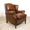 Vintage Dark Brown Sheep Leather Wingback Armchair 1
