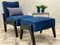 Art Deco Style Black Ebony, Blue Notte Velvet, and Beech Ottoman by Casa Botelho, Image 3