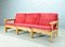 Sofas in Red Rib Fabric and Oak by Aksel Dahl for KP Møbler, 1970s, Set of 3 9