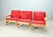 Sofas in Red Rib Fabric and Oak by Aksel Dahl for KP Møbler, 1970s, Set of 3 2