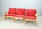 Sofas in Red Rib Fabric and Oak by Aksel Dahl for KP Møbler, 1970s, Set of 3, Image 2