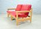 Sofas in Red Rib Fabric and Oak by Aksel Dahl for KP Møbler, 1970s, Set of 3 6