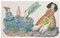 Sconosciuto - Portapenne e calamaio in porcellana - Inchiostro originale China e acquerello, fine XIX secolo, Immagine 1
