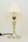 Art Deco Oval Alpaca Table Lamp with Fabric Lampshade, 1920s 4