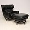 Vintage Leather Reclining Armchair and Stool Set, 1960s 12