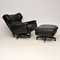 Vintage Leather Reclining Armchair and Stool Set, 1960s 2