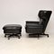 Vintage Leather Reclining Armchair and Stool Set, 1960s 3