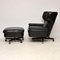 Vintage Leather Reclining Armchair and Stool Set, 1960s, Image 3