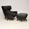 Vintage Leather Reclining Armchair and Stool Set, 1960s 1