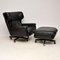 Vintage Leather Reclining Armchair and Stool Set, 1960s, Image 1