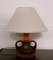 Table Lamp With Ceramic Stem In Orange and Brown & Creamy White Shade, 1970s 1