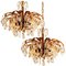 Crystal Glass Gilt Brass Chandeliers from Palwa, 1960s, Set of 2 1